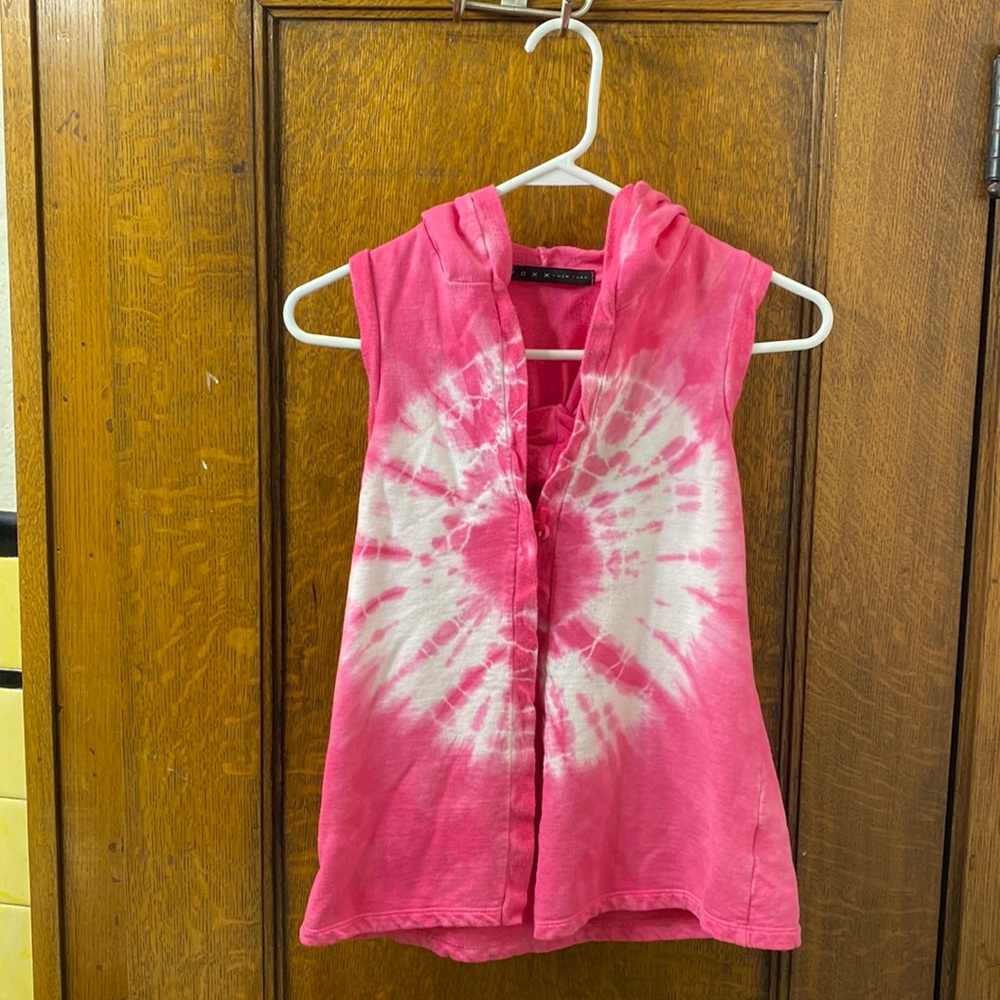 Voxx New York Pink & White Tie Dyed Hoodie Tank Sweatshirt!! One of a kind💗